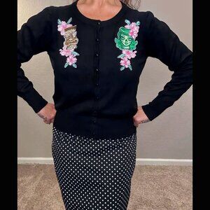 Too Fast Brand Black Zombie Girl Tiki Plumeria Cardigan Rockabilly Goth Punk XL